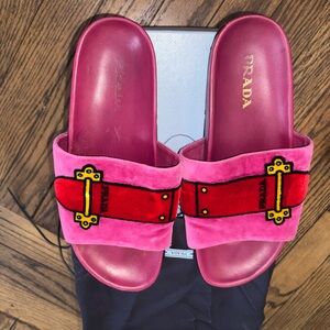 Prada Fuchsia and Red Slide Sandals